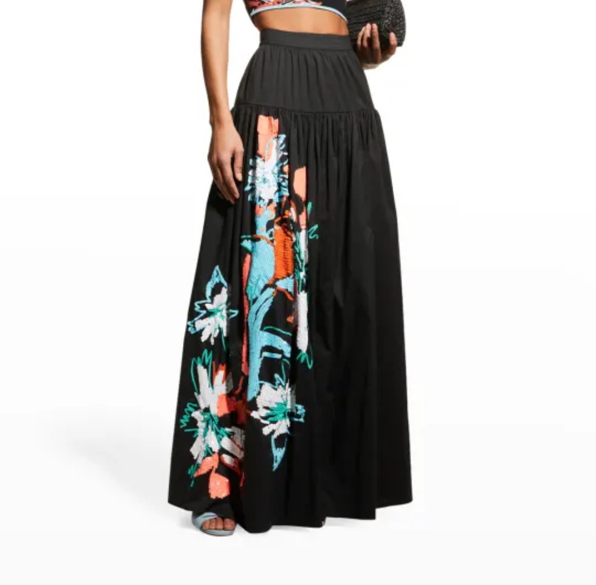 Nwt Tanya Taylor Laine Black Drop Waist Sequin Floral Maxi Formal Skirt